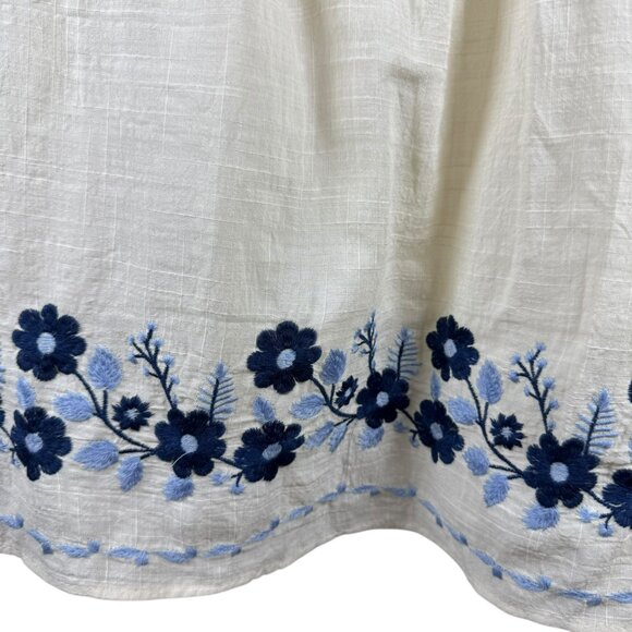 Max Studio Embroidered Boho Peasant Top Ivory Blue Floral Tunic Blouse SZ:L NWT - Picture 6 of 7